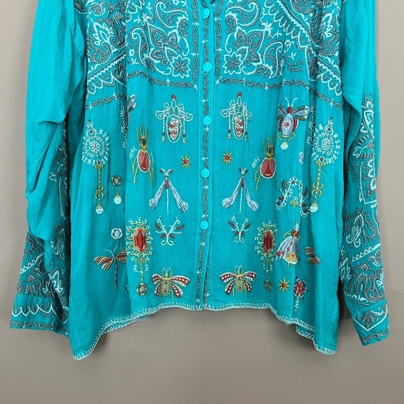 {Johnny Was} Renenutet Embroidered Insect Blouse - Womens Large - Picture 3 of 10